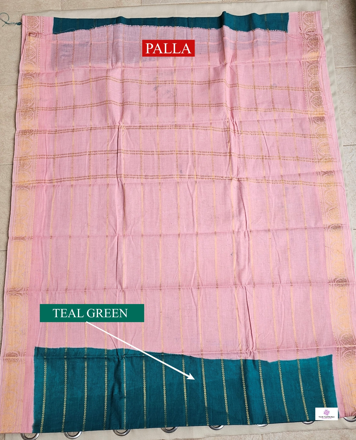 MARINE - MADURAI SUNGUDI COTTON SAREE (TEAL GREEN & BABY PINK)