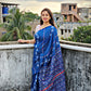 Kantha Handembroidered khesh handloom cotton saree in blue and white color best summer fabric best price with blouse piece office wear and summer casual styling