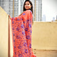 kantha handembroidered peach and blue cotton silk saree for office and summer celebration styling with blouse piece best price