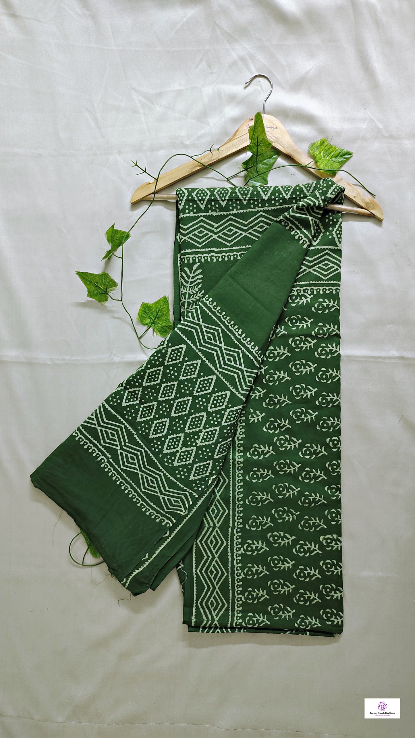 handblockprint green mulcotton saree best summer fabric office and casual saree styling best price with blouse piece