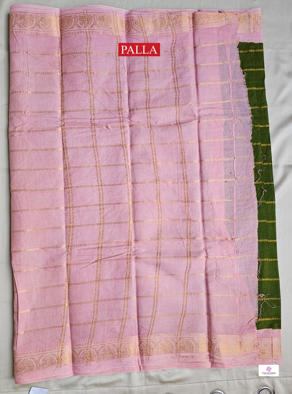 OLIVE - MADURAI SUNGUDI COTTON SAREE (OLIVE GREEN & PINK)