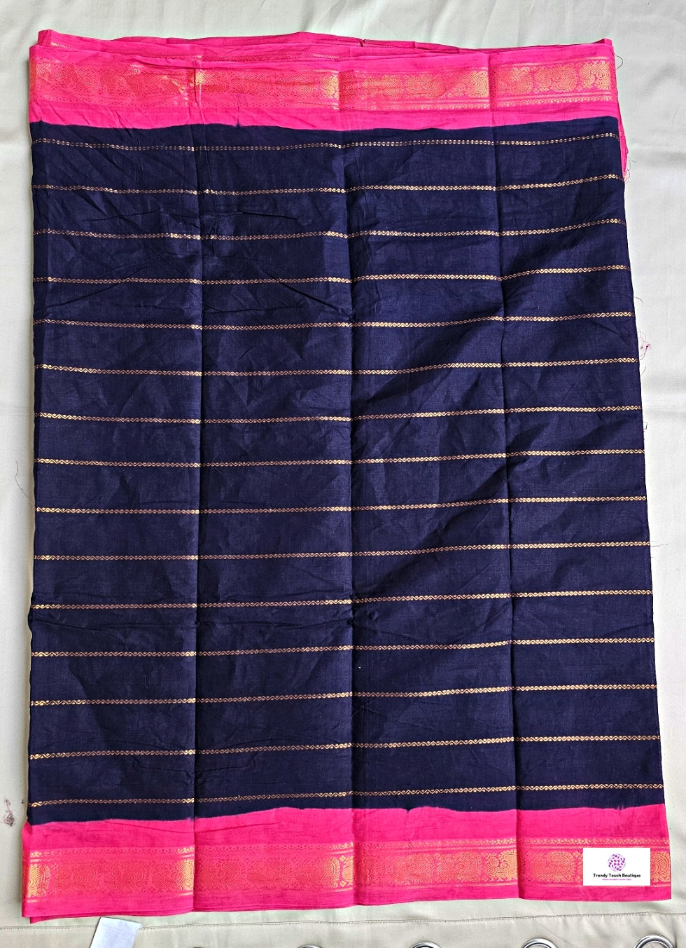 DARIYA - MADURAI SUNGUDI COTTON SAREE (MIDNIGHT BLUE & PINK)