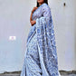 White Kantha Embroidered Silk Saree