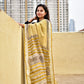 yellow black stripe handblockprint natural dye linen cotton saree best summer fabric best price with blouse piece