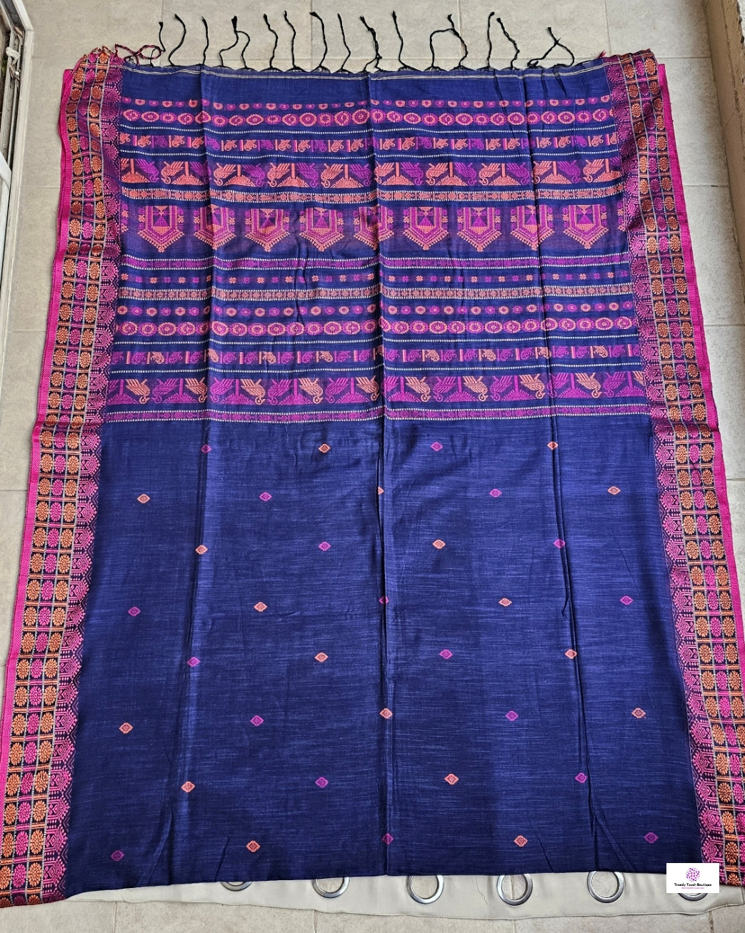 NEEL KUTIR - BENGAL COTTON HANDLOOM SAREE (BLUE)