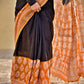 Orange Black Handblock print linen saree organic dye best summer fabric best price casual and formal saree 