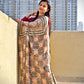 Beige Maroon Black Organic Handblock print in natural dye linen saree office and casual styling best price best summer fabric with blouse piece