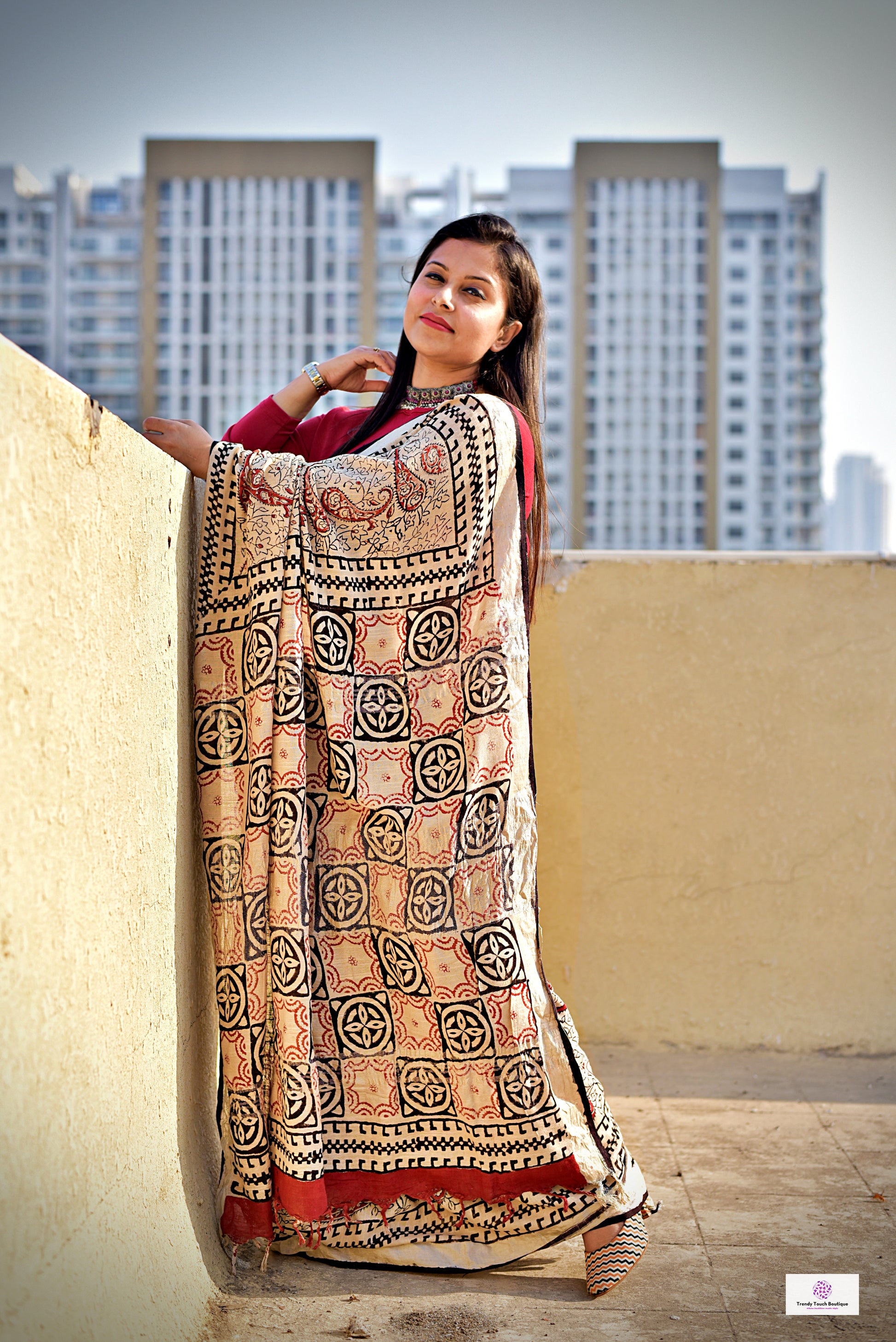 Beige Maroon Black Organic Handblock print in natural dye linen saree office and casual styling best price best summer fabric with blouse piece