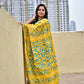 yellow hand emnbroidered designer bangalore art silk with green thread work lightweight wedding function saree events with blouse piece and best price