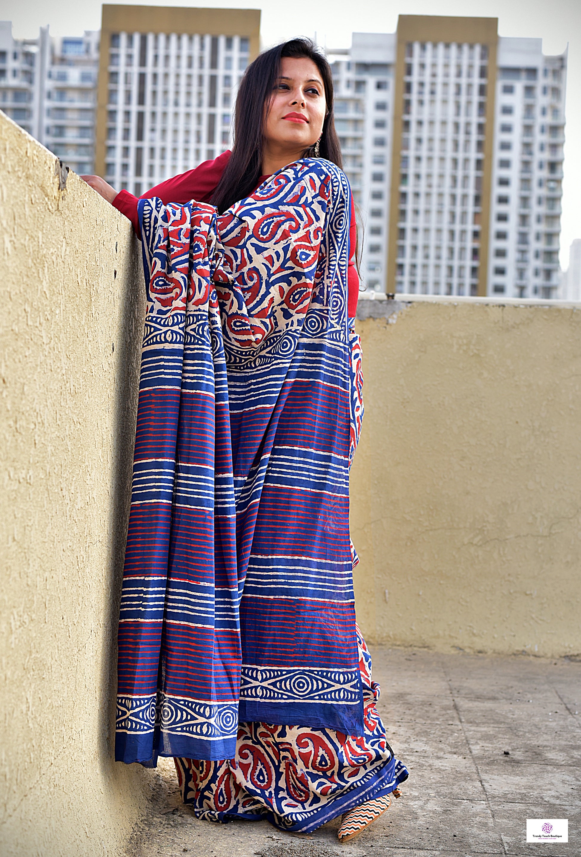 handblock print best summer fabric mulcotton saree office wear and lightweight summer sarees best price red and blue for teachers and corporate women