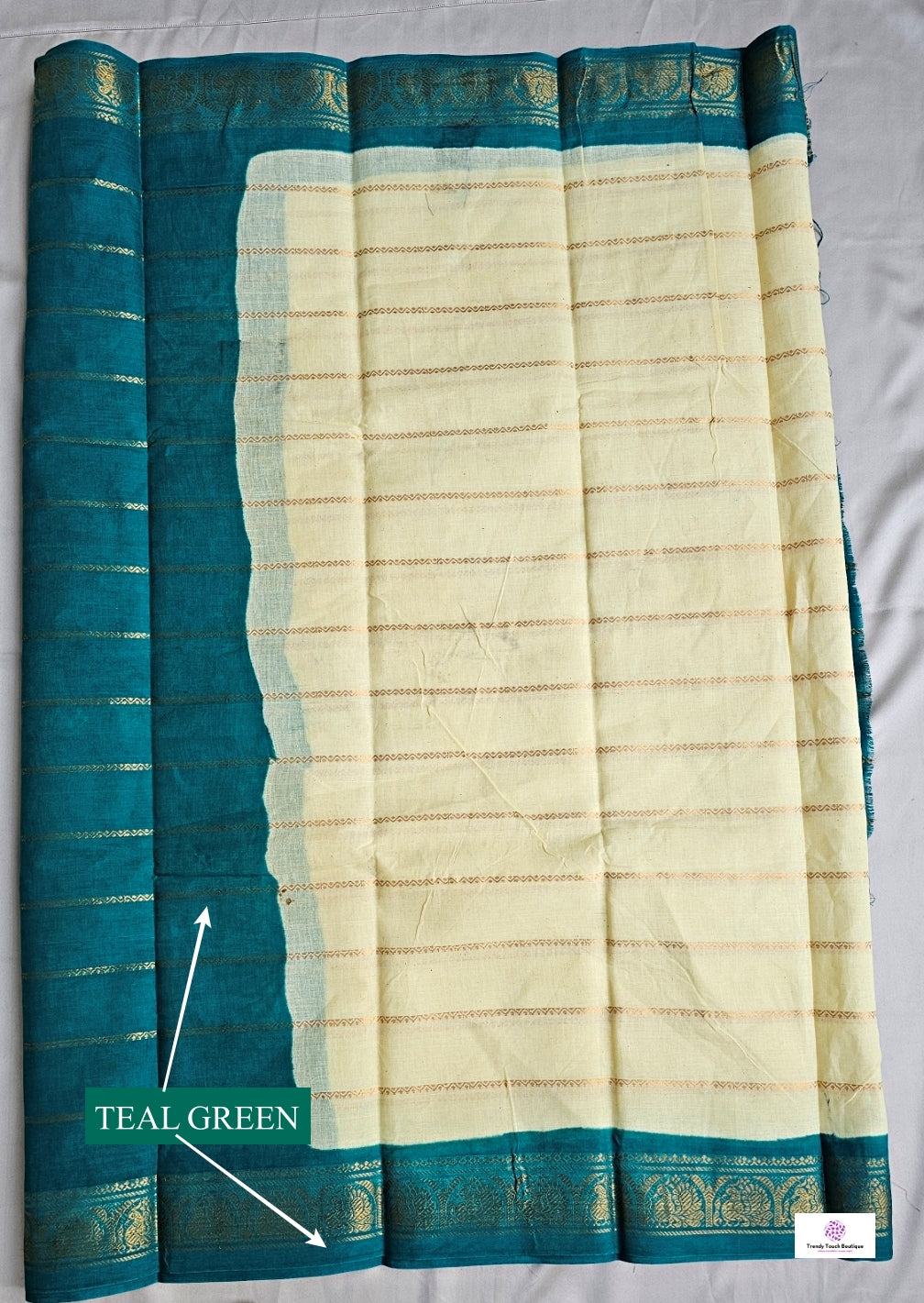 SEA - MADURAI SUNGUDI COTTON SAREE (TEAL GREEN & CREAM)