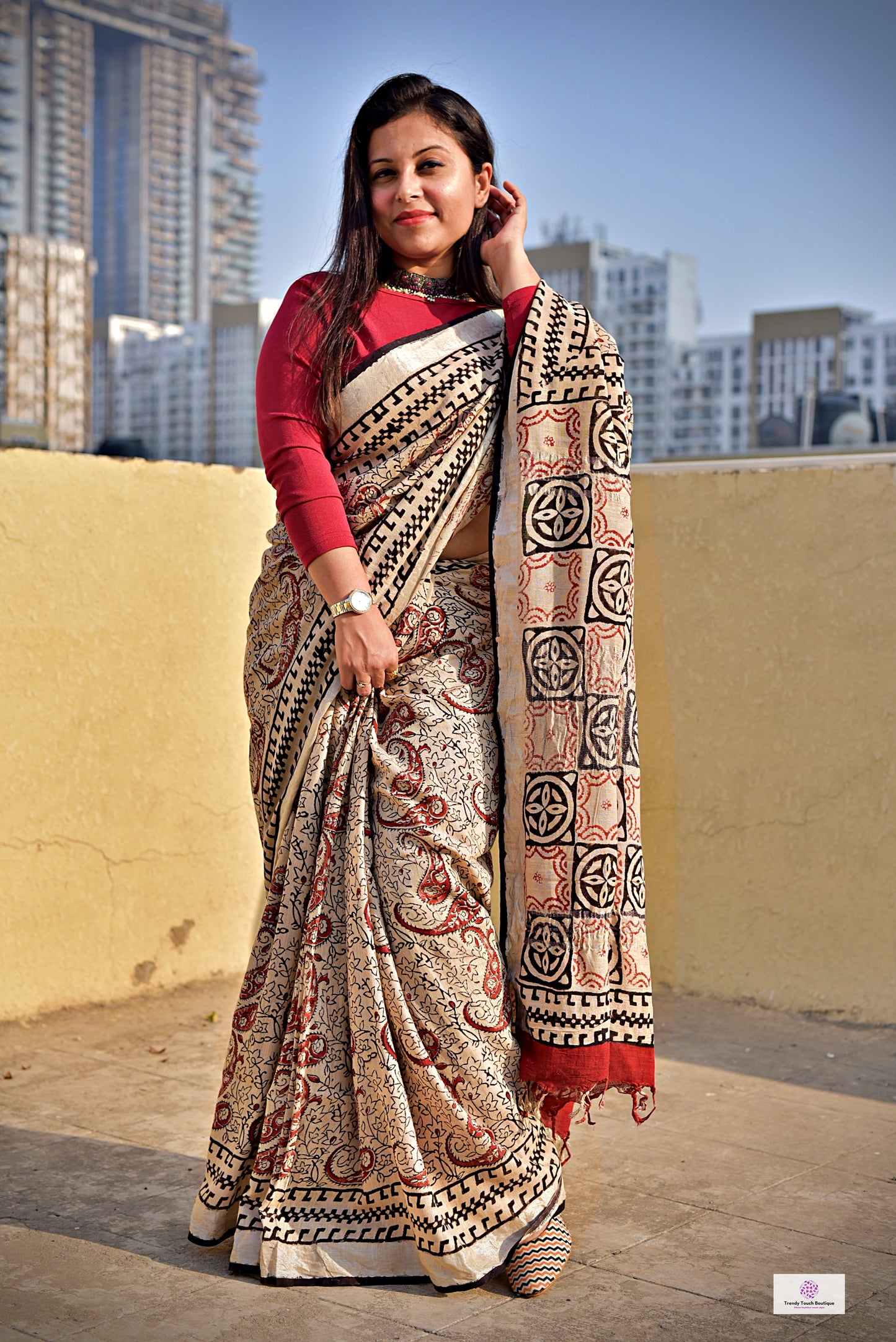 PRITHA - HANDBLOCK PRINT - LINEN SAREE