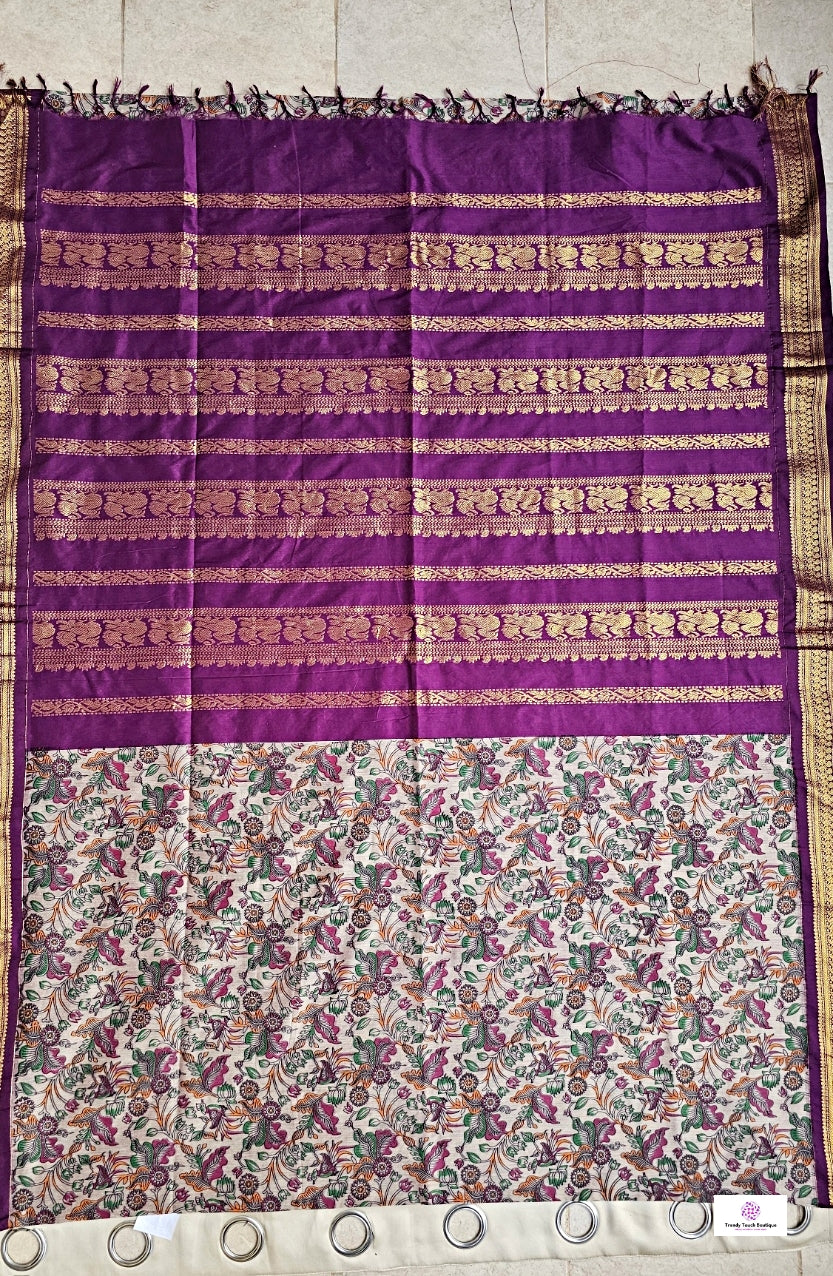 kalyani cotton gadwal kalamkari print grey magenta saree lightweight for office and special function with blouse piece best price