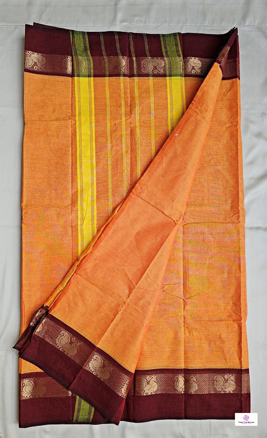 FIREFLY - CHETTINAD COTTON SAREE (ORANGE YELLOW & MAROON)