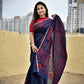 kantha handembroidered midnight blue red cotton silk saree for office styling and summer celebrations with blouse piece best summer fabric