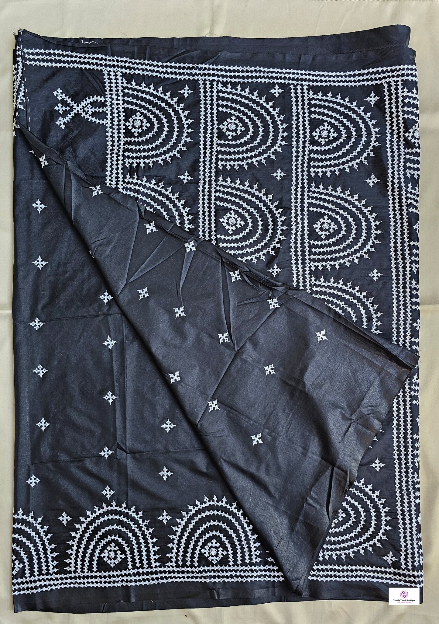 kutch handembroidered designer black blended bangalore silk saree with blouse piece for office and special festive celebration styling best price