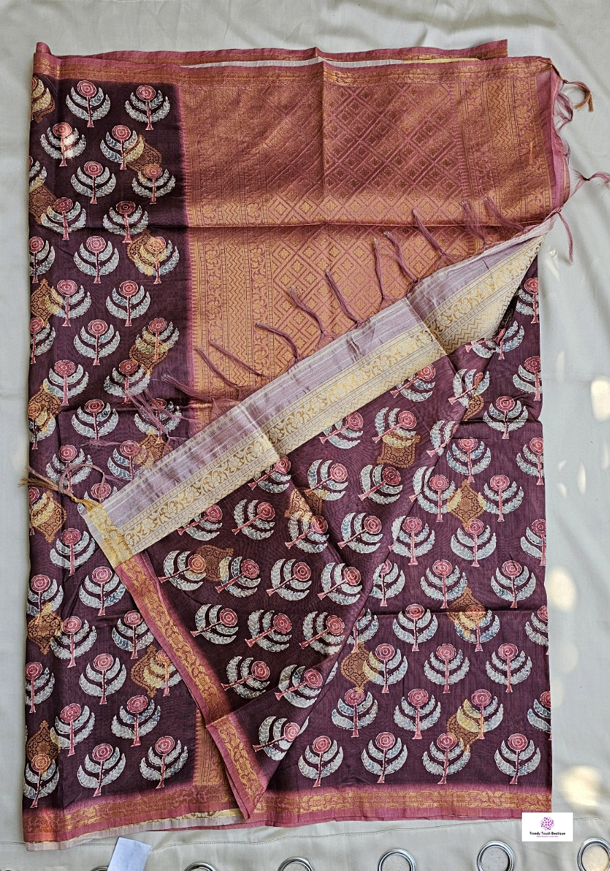 COFFEE HOUSE - SEMI TUSSAR SILK SAREE (BROWN)