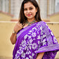 purple kantha hand embroidered designer silk saree purple and white thread fioral work for wedding functions and events best fabric best price