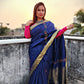 handembroidered designer cotton silk saree in blue for cocktail party, dinner, summer fashion sarees golden border