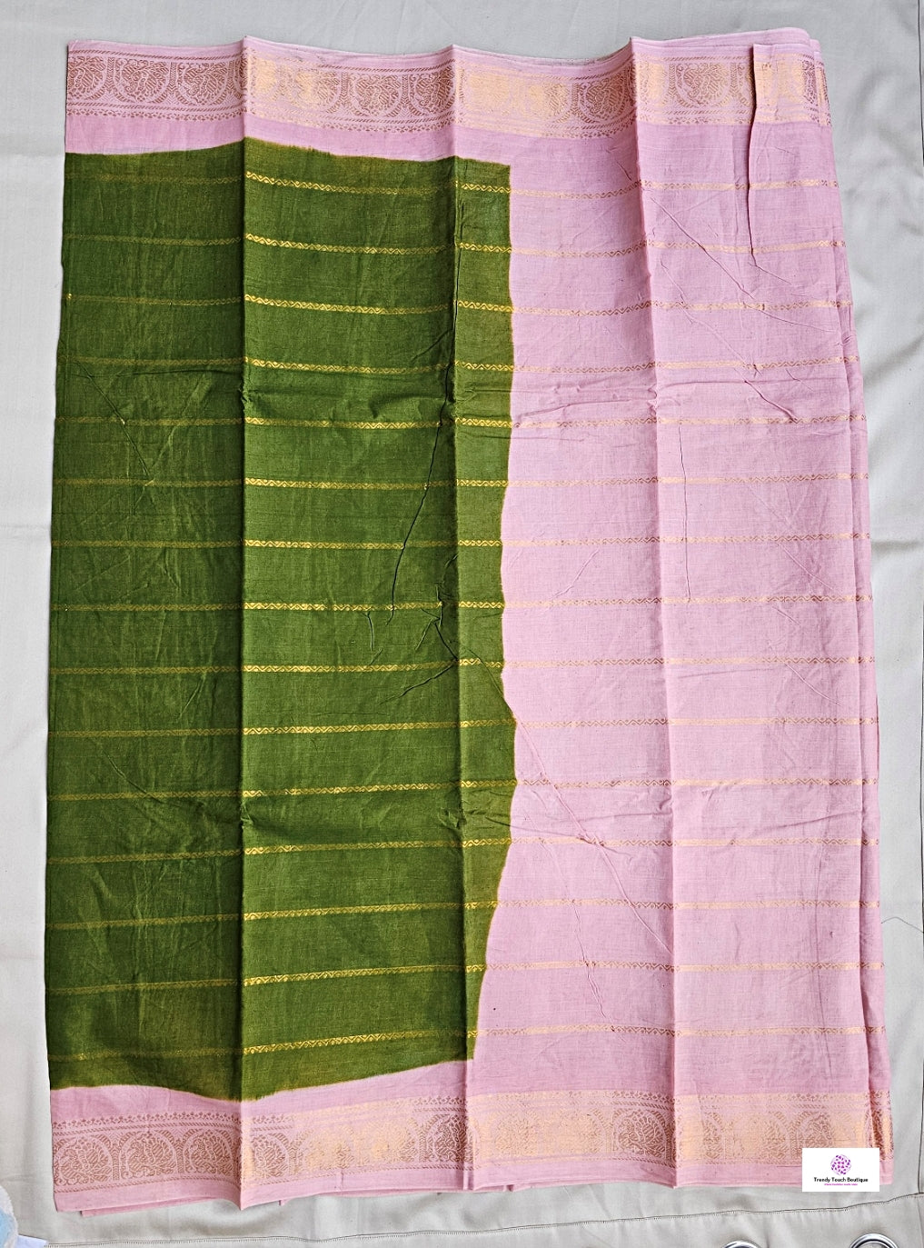 OLIVE - MADURAI SUNGUDI COTTON SAREE (OLIVE GREEN & PINK)