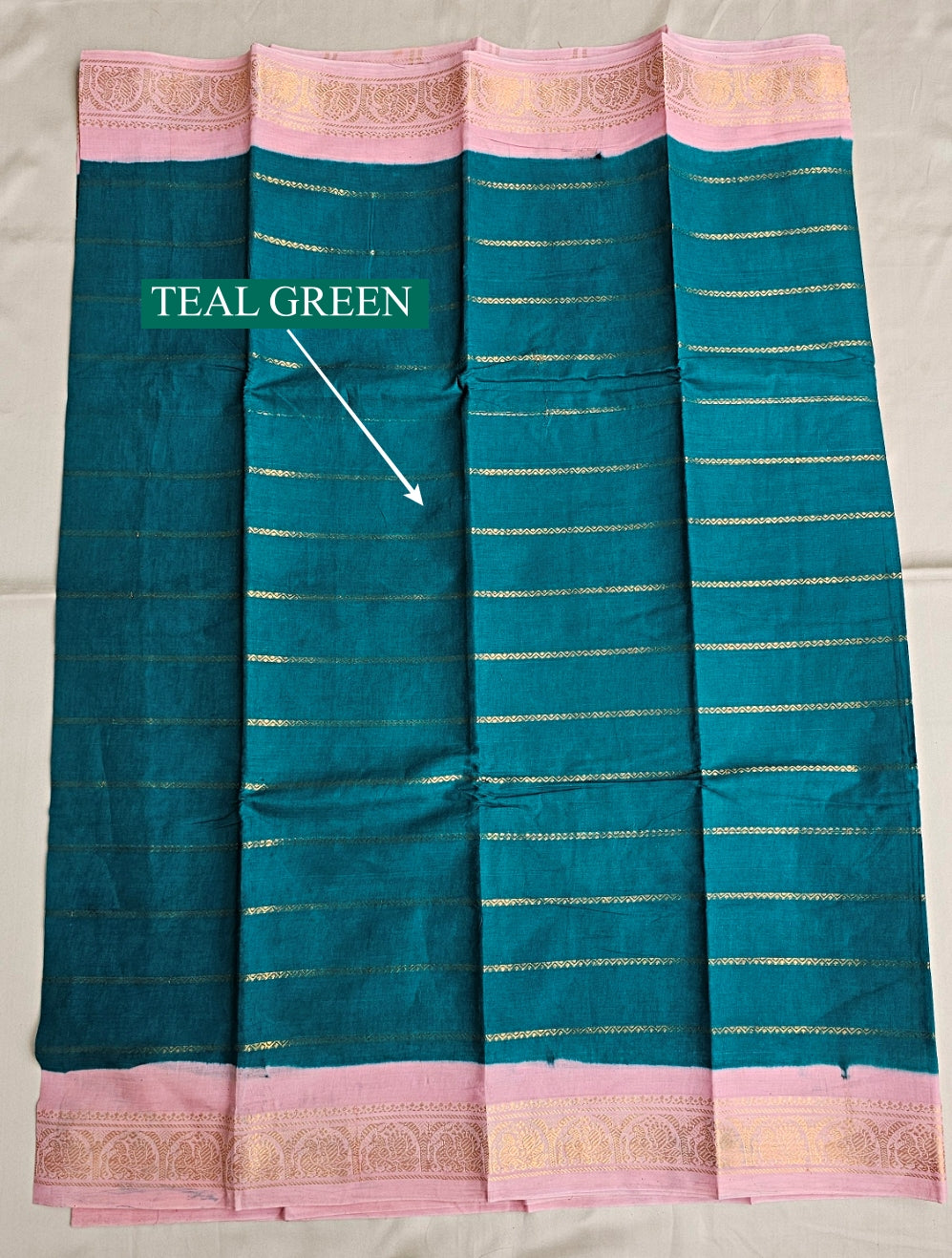 MARINE - MADURAI SUNGUDI COTTON SAREE (TEAL GREEN & BABY PINK)