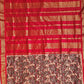 kalyani cotton gadwal kalamkari print  zari border red peach saree lightweight for office and special function with blouse piece best price