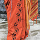 orange yellow stripe kantha handembroidered designer khesh khadi cotton handloom saree best summer fabric with blouse piece best price wedding functions lightweight