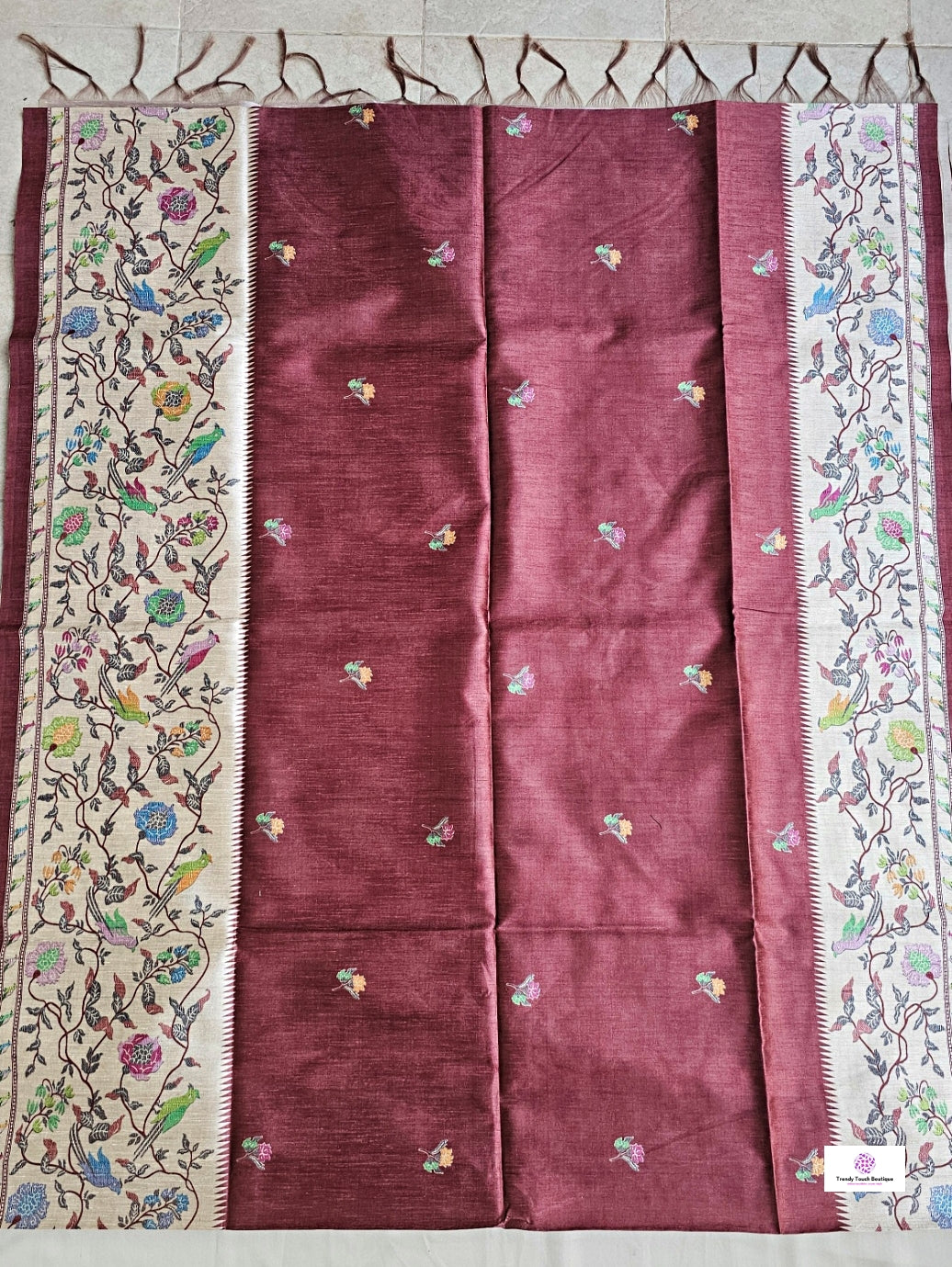 Maroon semi tussar silk aaree paithani pattern digital print for regular wear and casual function office for women with blouse piece and best price