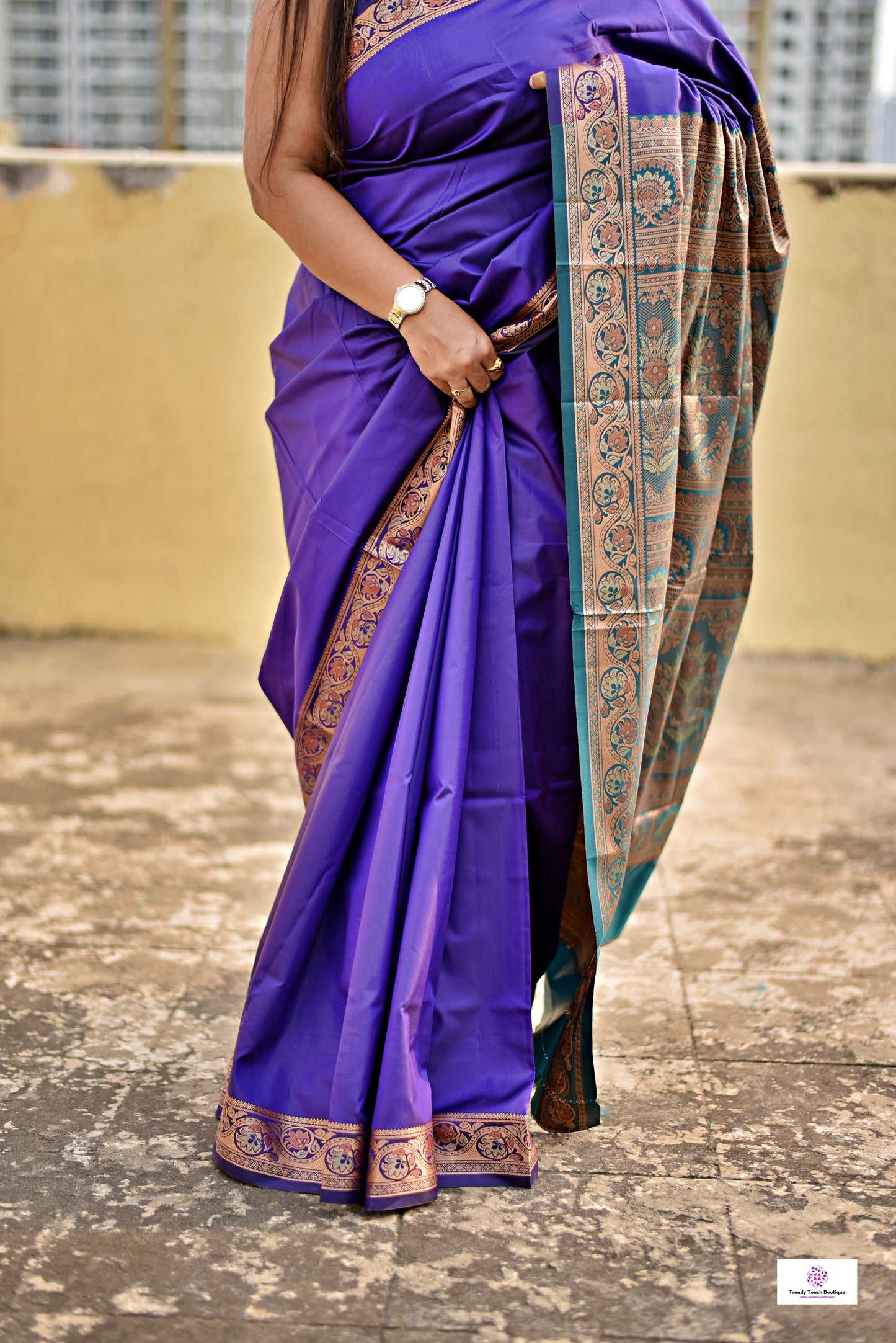 HRIDAY - KATAAN SILK - (VIOLET-RAMA GREEN)