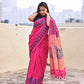 Kantha handembroidered designer cotton handloom saree pink with blue black thread office wear and casual outing special events with blouse piece best price