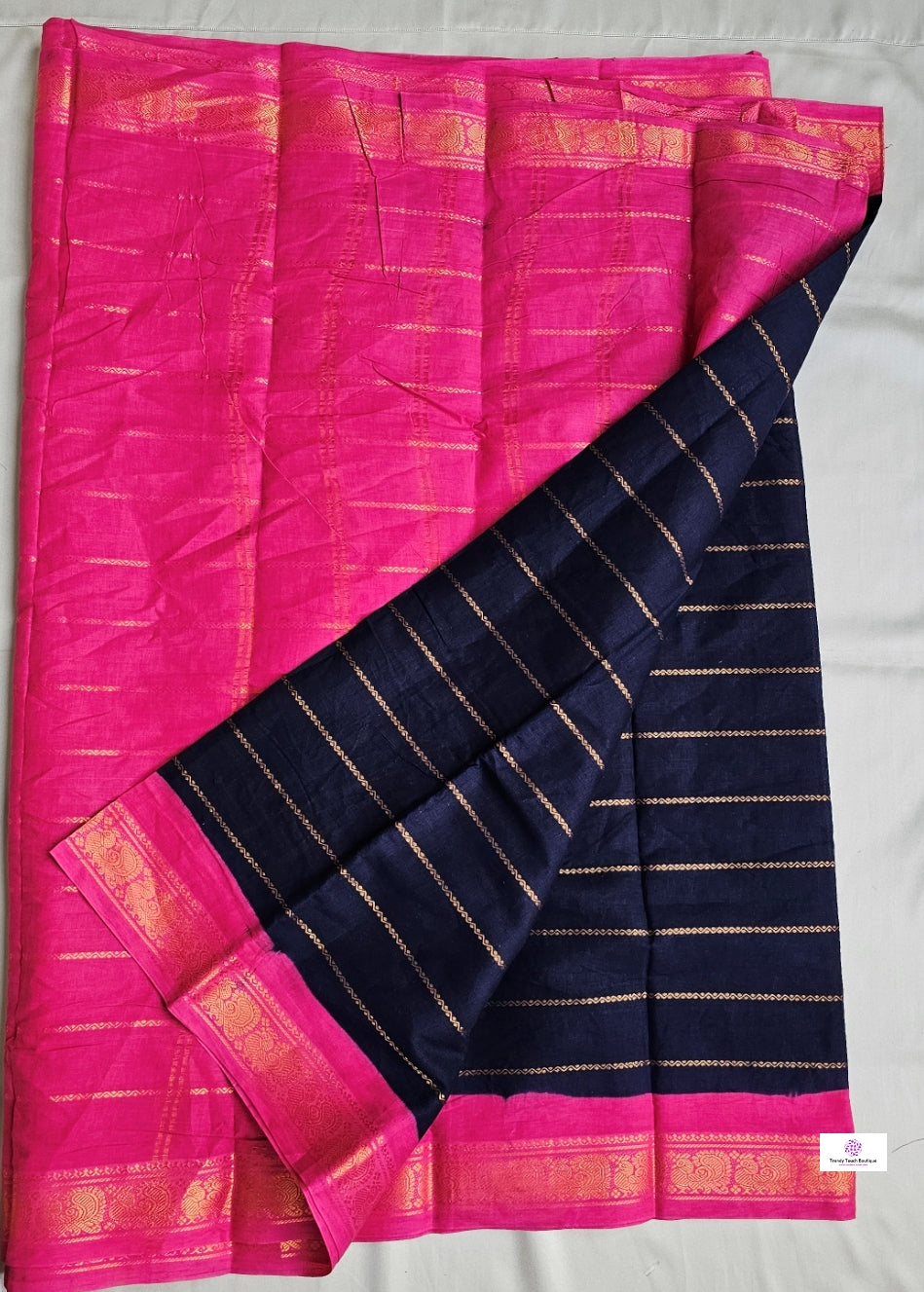 DARIYA - MADURAI SUNGUDI COTTON SAREE (MIDNIGHT BLUE & PINK)