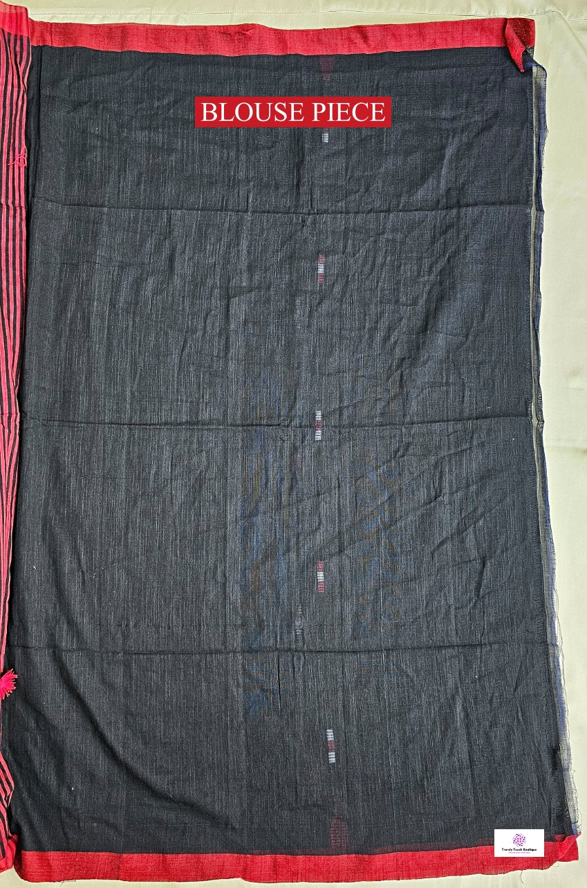 JAMINI - BENGAL COTTON HANDLOOM SAREE (BLACK & RED)