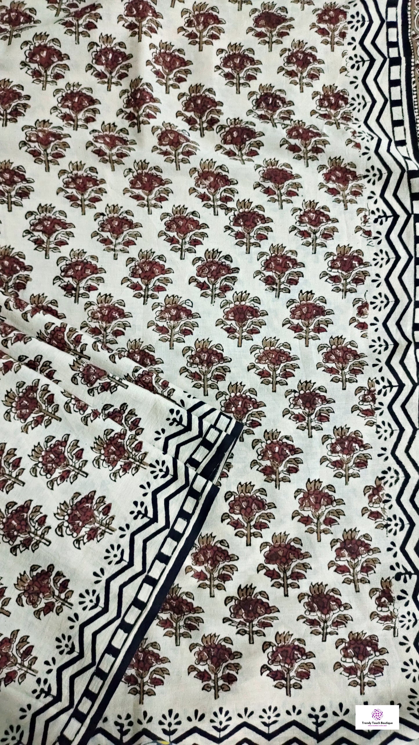 handblock printed mulcotton bagru pattern beige red black small prints best summer fabric for office and casual styling best price with blouse piece