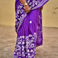 purple kantha hand embroidered designer silk saree purple and white thread fioral work for wedding functions and events best fabric best price