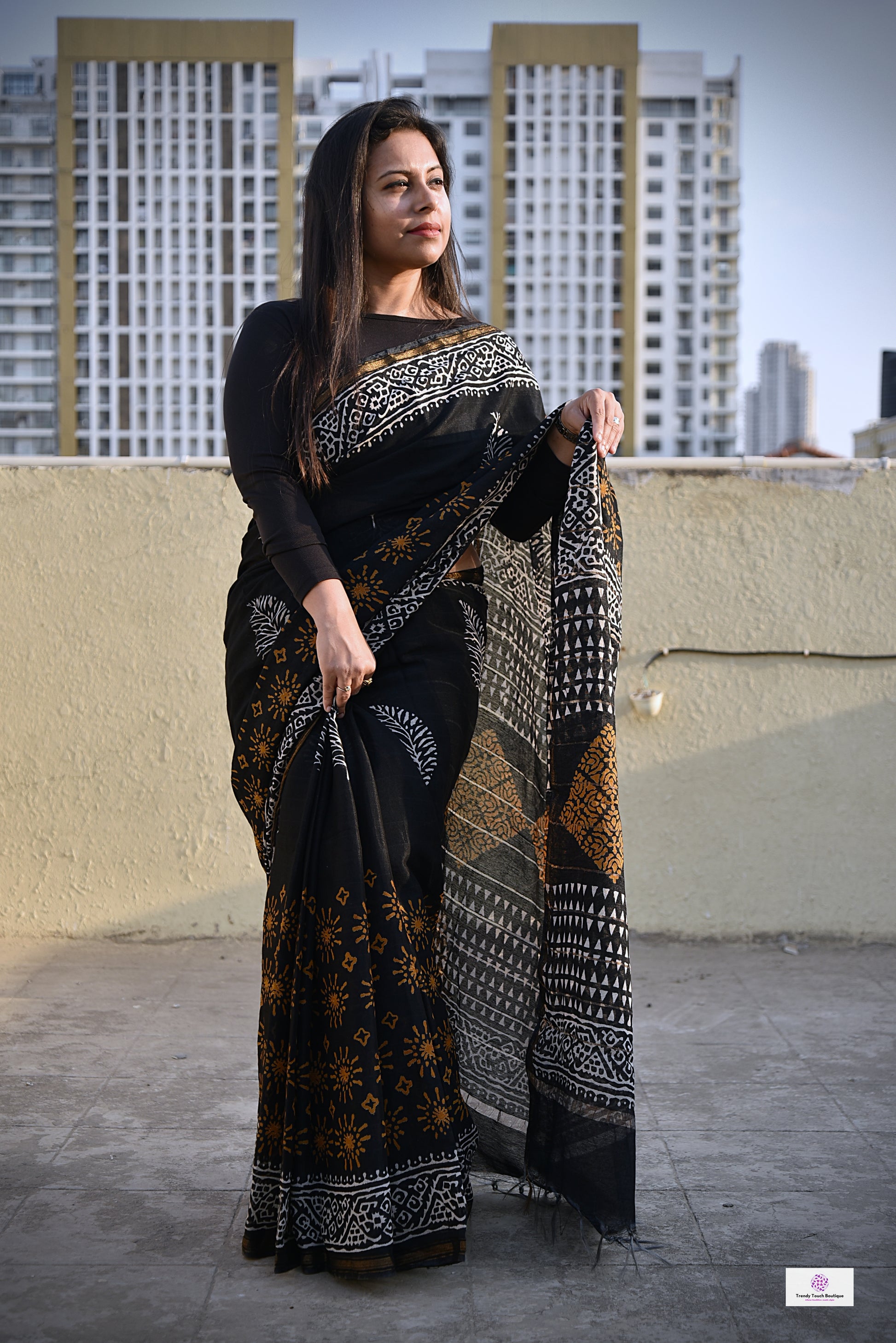 black chanderi silk saree with blouse piece office wear saree best for summer