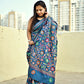 BLUE color multicolored thread kantha handembroidered designer bangalore art silk saree in floral pattern with blouse piece best price lightweight saree for wedding and office formal celebrations events with blouse piece