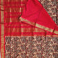 kalyani cotton gadwal kalamkari print  zari border red peach saree lightweight for office and special function with blouse piece best price