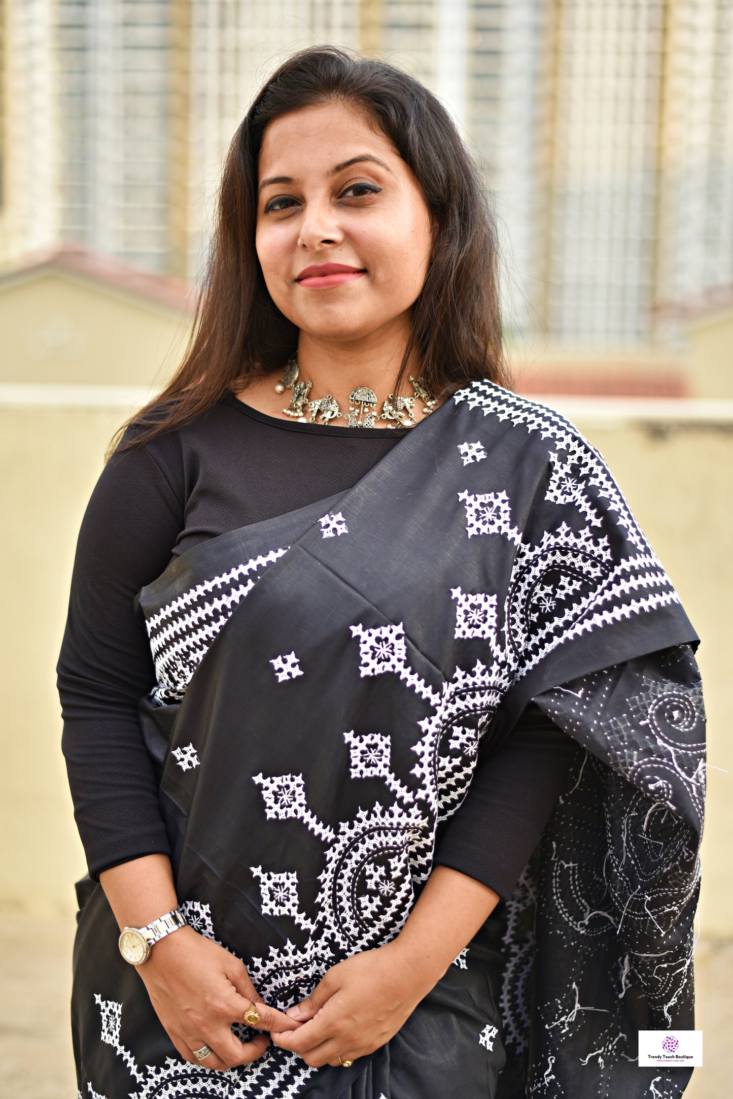 black white kutch handembroidered designer blended bangalore silk saree for wedding and special occasion office events with blouse piece and best price