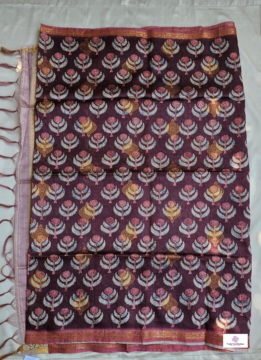 COFFEE HOUSE - SEMI TUSSAR SILK SAREE (BROWN)