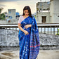 Kantha Handembroidered khesh handloom cotton saree in blue and white color best summer fabric best price with blouse piece office wear and summer casual styling