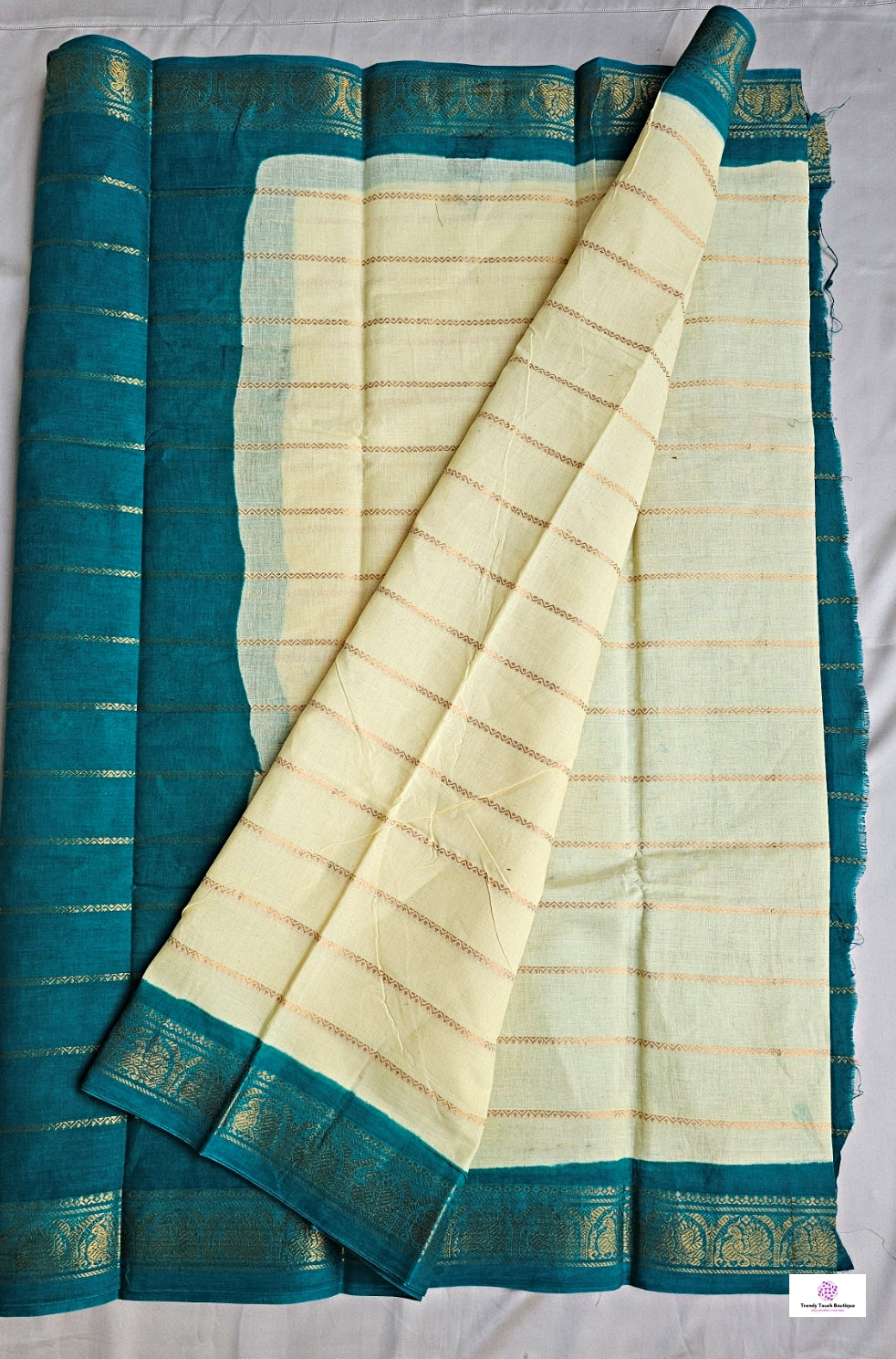 SEA - MADURAI SUNGUDI COTTON SAREE (TEAL GREEN & CREAM)