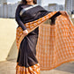 Orange Black Handblock print linen saree organic dye best summer fabric best price casual and formal saree 