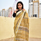 yellow black stripe handblockprint natural dye linen cotton saree best summer fabric best price with blouse piece