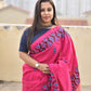 Kantha handembroidered designer cotton handloom saree pink with blue black thread office wear and casual outing special events with blouse piece best price