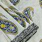 handblockprinted mulcotton in beige base with blue, yellow and black for office and casual styling summer best fabric saree with blouse piece and best price