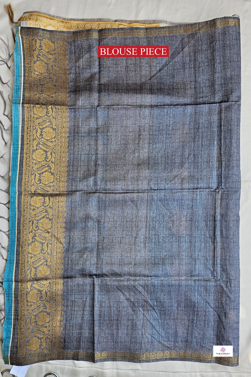 GREY LEAF - LEAF PRINT - SEMI TUSSAR SILK SAREE (GREY)