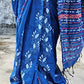 Kantha Handembroidered khesh khadi handloom cotton saree in blue and white color best summer fabric best price with blouse piece office wear and summer casual styling