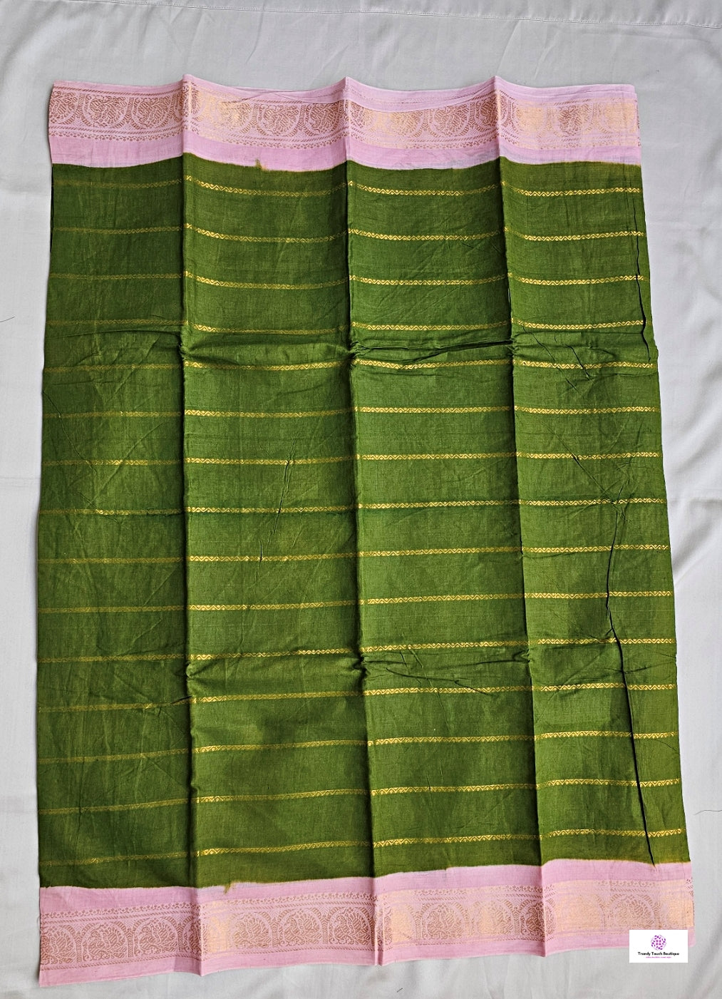 OLIVE - MADURAI SUNGUDI COTTON SAREE (OLIVE GREEN & PINK)