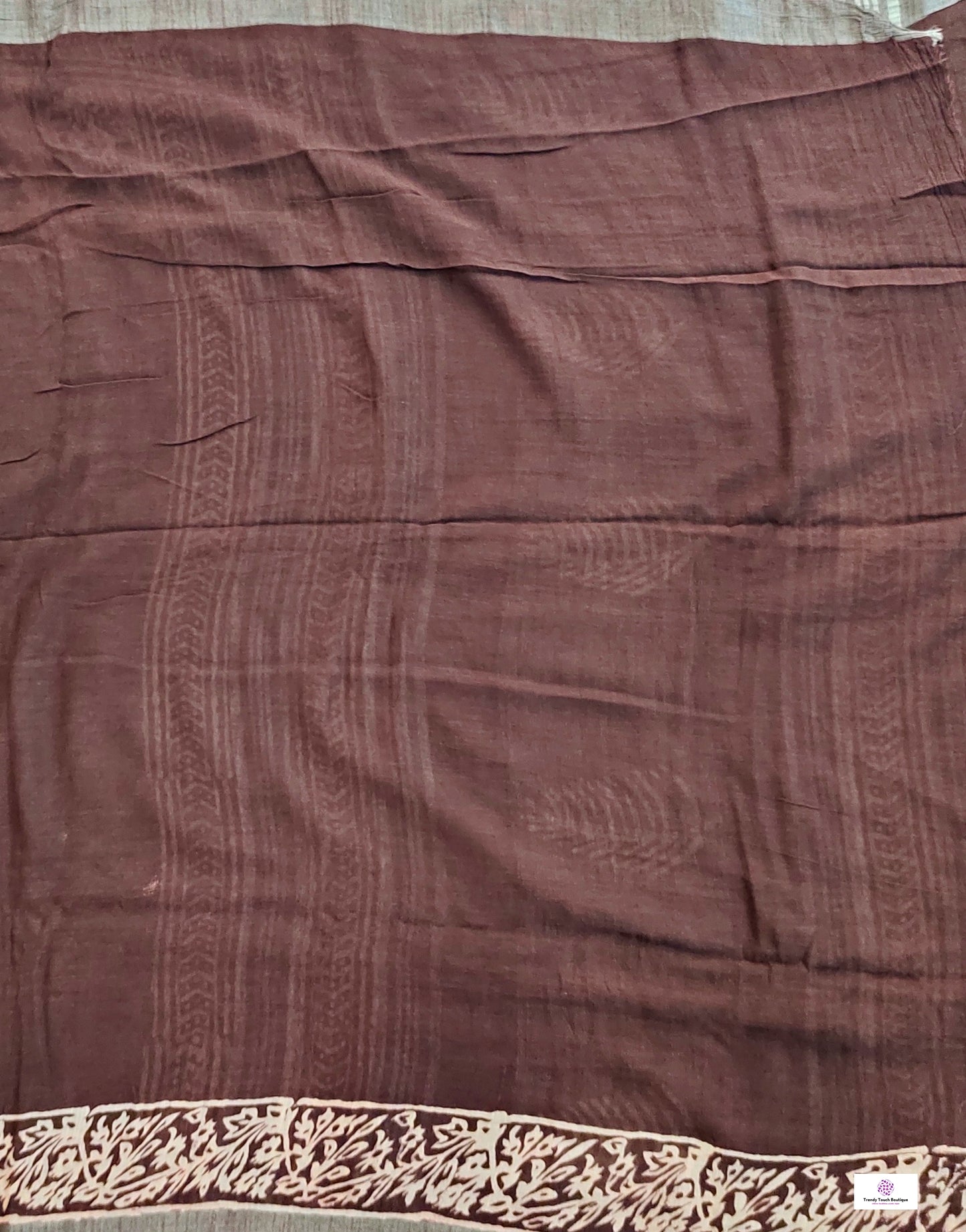  best summer handwoven handloom fabric handblock print organic slub linen saree brown color floral pattern at best price online with blouse piece for office wear or everyday styling!