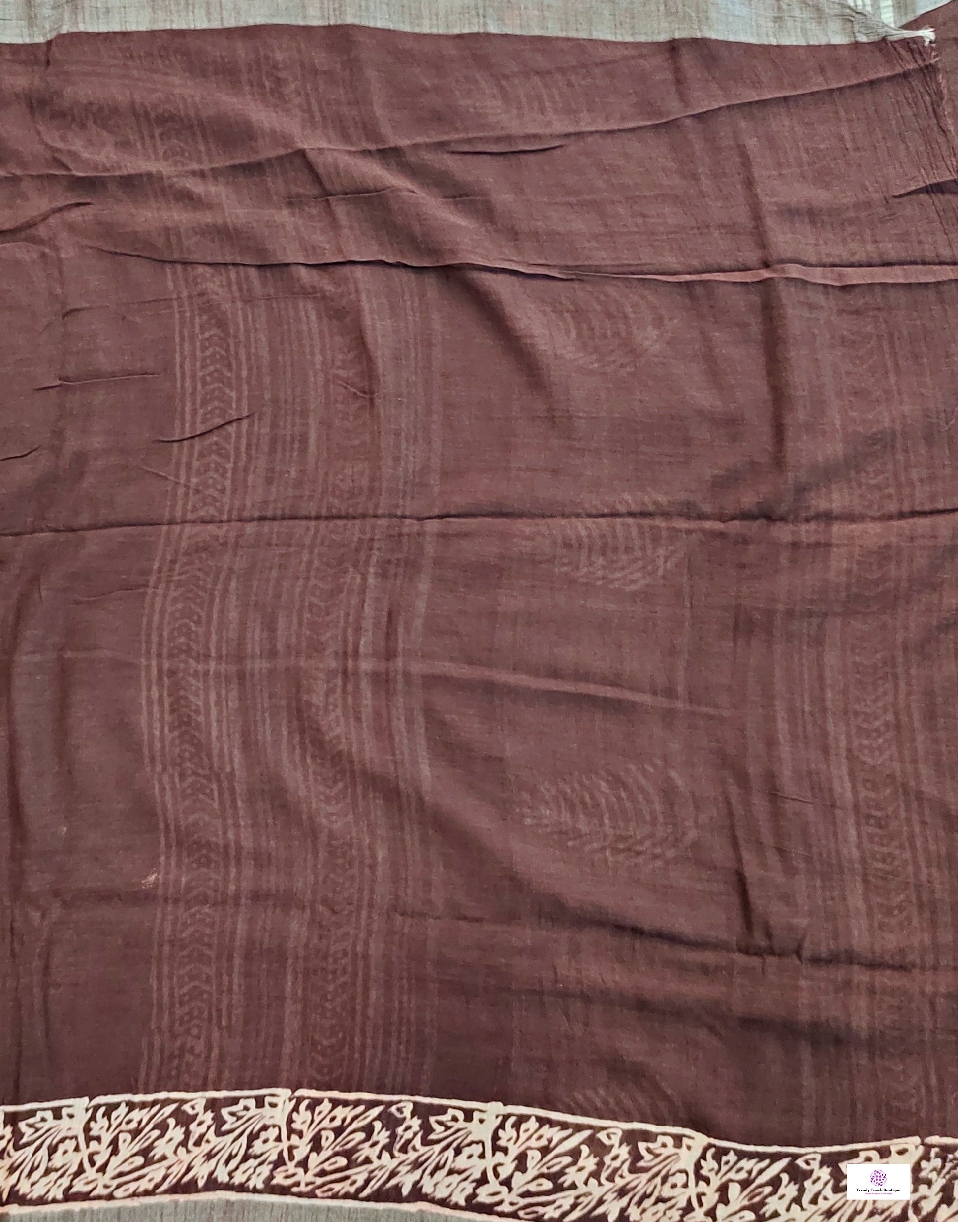  best summer handwoven handloom fabric handblock print organic slub linen saree brown color floral pattern at best price online with blouse piece for office wear or everyday styling!